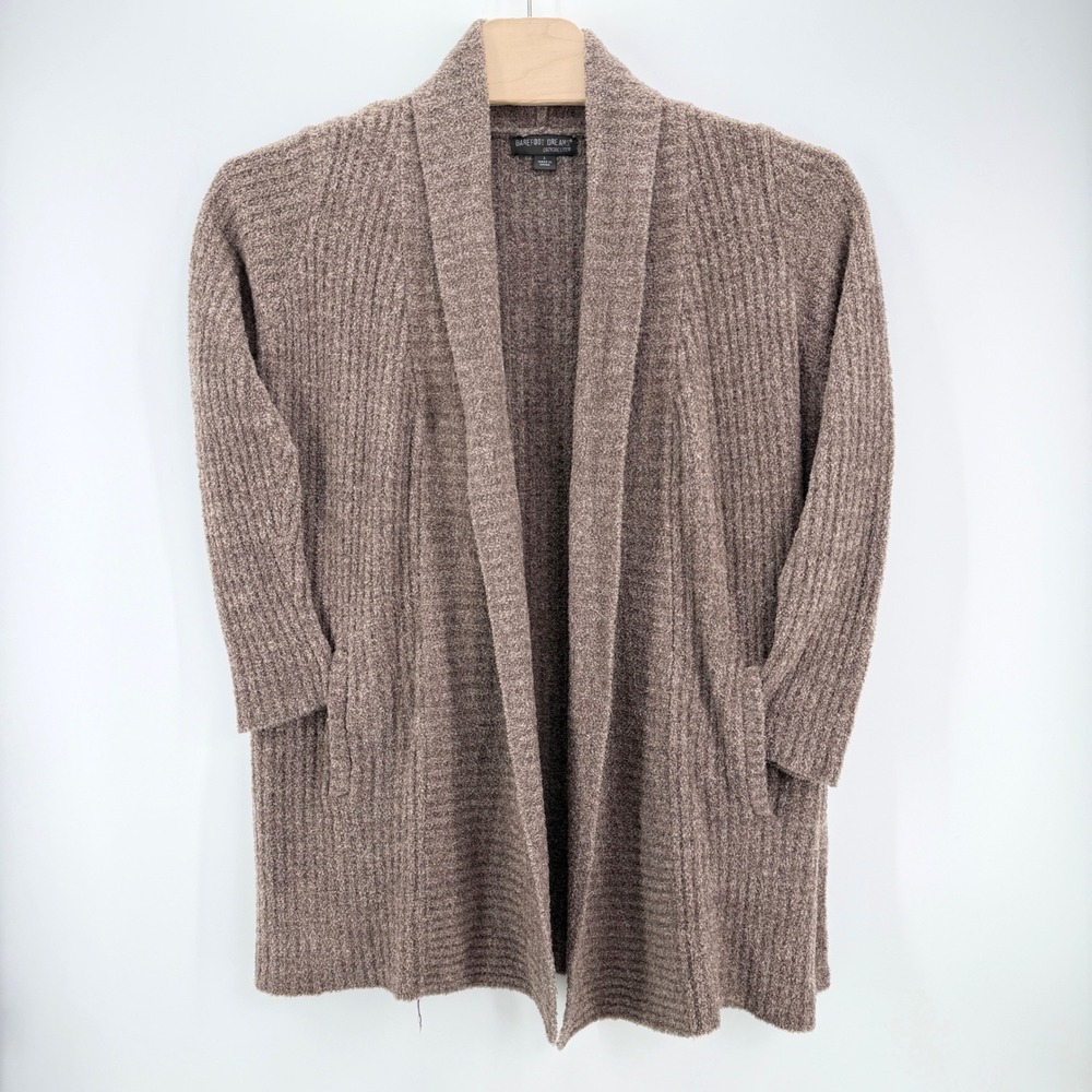 Barefoot Dreams Cardigan Womens L Brown CozyChic Lite Ribbed Open Front Shawl